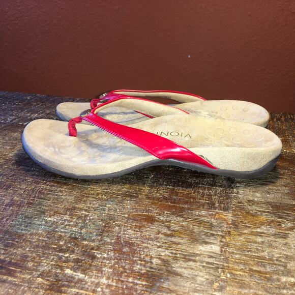 Vionic Orthaheel Mona Red Patent Flip Flop Thong Sandals Womens 8 W Classic - Picture 3 of 8
